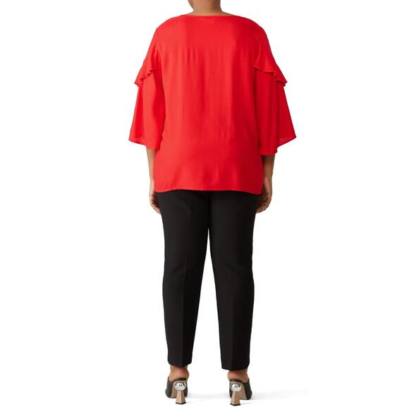 Junarose red Swiss dot top ruffle bell sleeve Size 16 Boho Vibrant Retro Classic - Picture 4 of 11